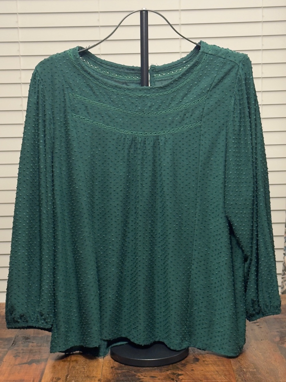 Women's Swiss Dot Green Long-Sleeve Top 1X